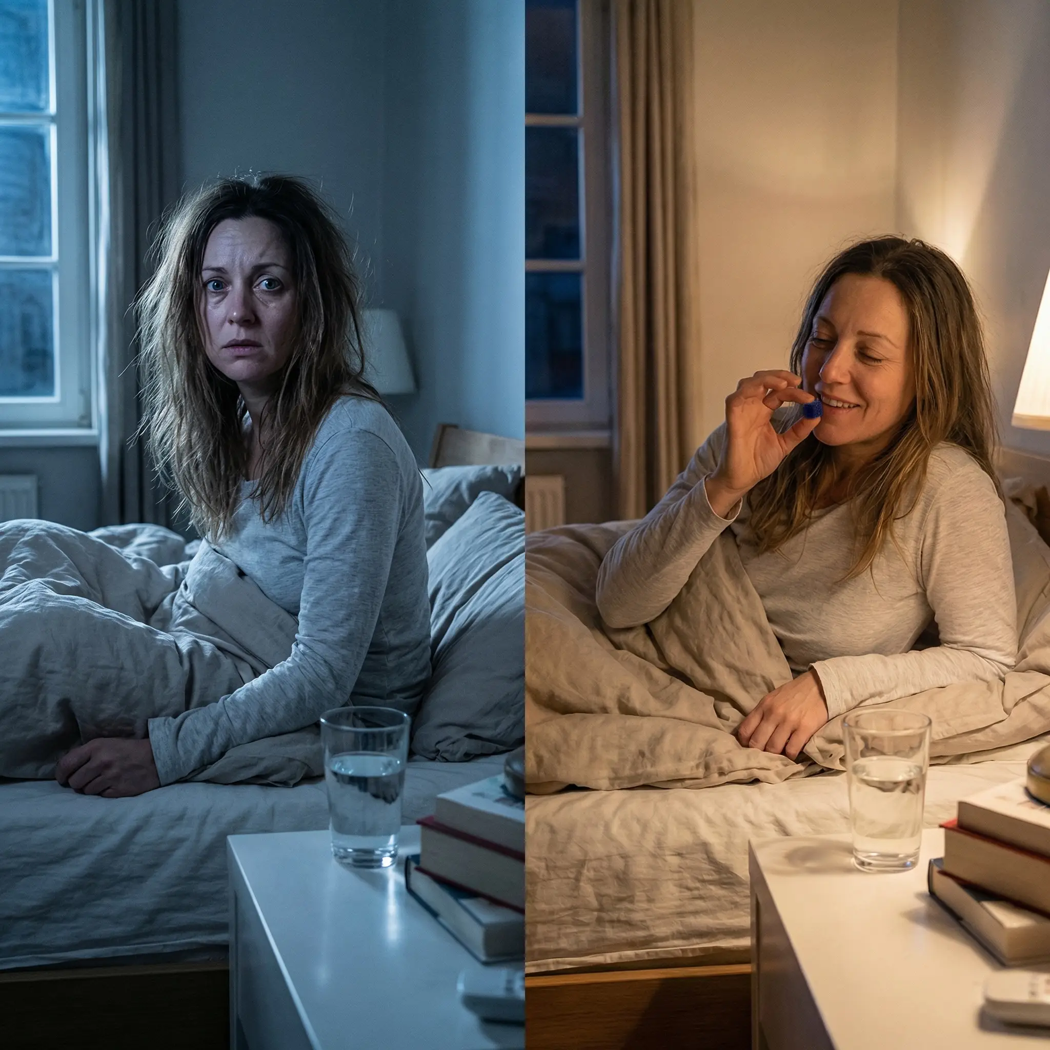 Person on the edge of the bed in morning light